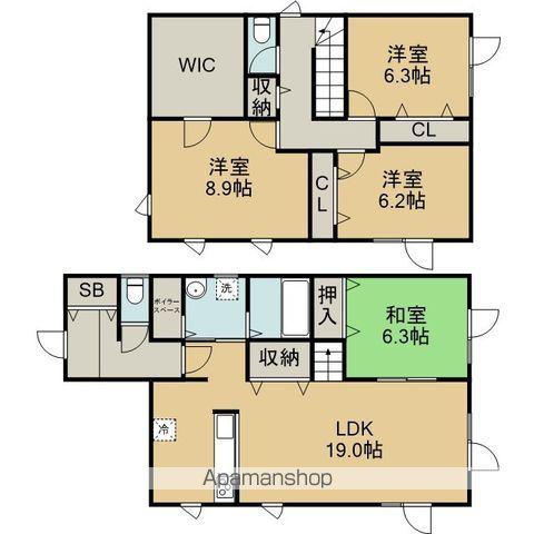 千歳線 恵庭駅 徒歩35分 2階建 築23年(4LDK)の間取り写真