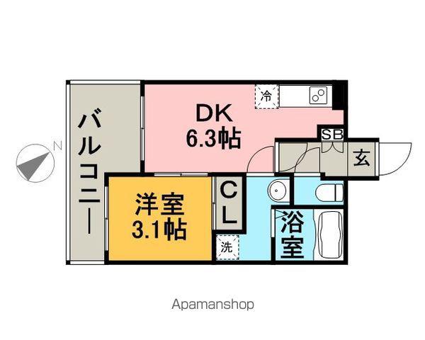 ラフィネス薬院イーストタワー(1DK/5階)の間取り写真