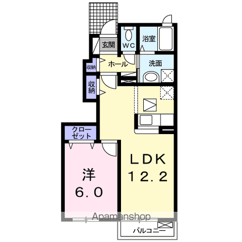 エレヴァートピアC(1LDK/1階)の間取り写真