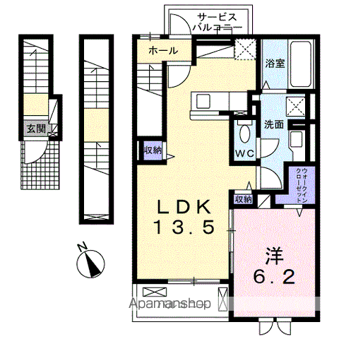 ヴィラージュ狭山祇園B(1LDK/3階)の間取り写真