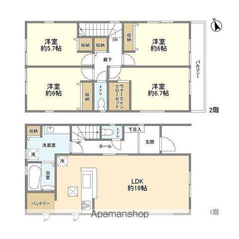 京成電鉄松戸線 二和向台駅 徒歩12分 2階建 築1年(4LDK)の間取り写真