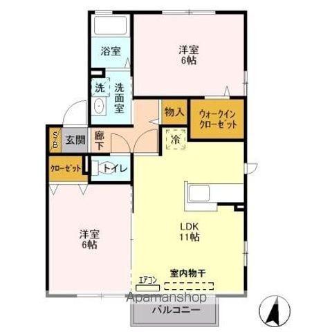 ウィルコートB(2LDK/2階)の間取り写真