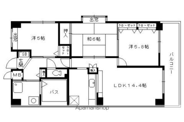 スクエア鍵尾(3LDK/3階)の間取り写真