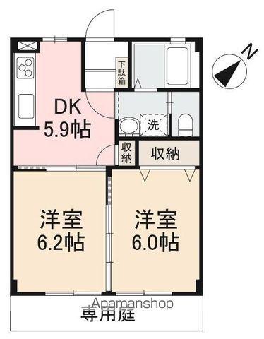 フォブール原リバージュ(2DK/1階)の間取り写真