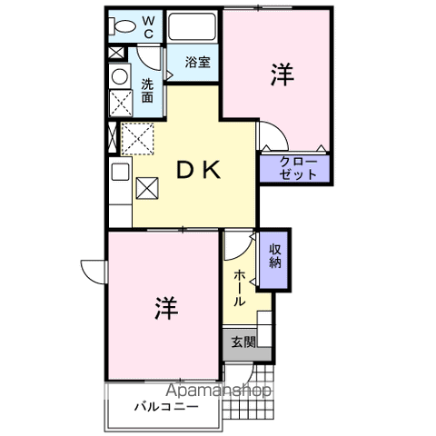 サウスコートB(2DK/1階)の間取り写真