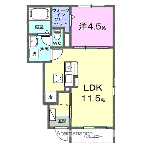 フロイエⅡ(1LDK/1階)の間取り写真