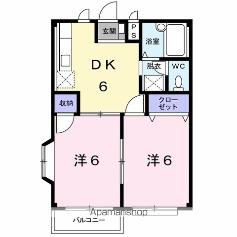 エルディム高木(2DK/2階)の間取り写真