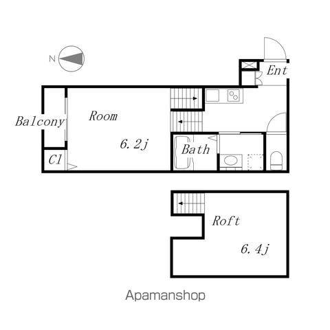 アップルハイム(1K/2階)の間取り写真