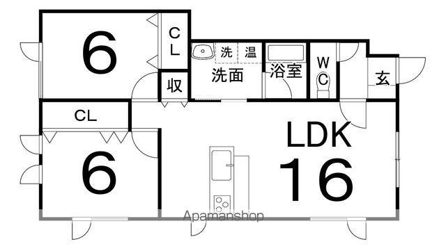 根室本線 釧路駅 バス乗車時間：15分 鶴ケ岱２丁目バス停で下車 徒歩6分 2階建 築17年(2LDK/1階)の間取り写真