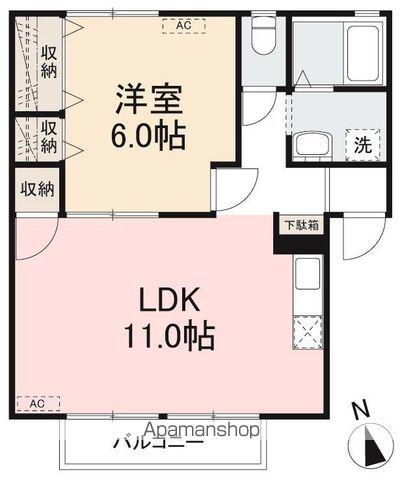 アルカディア屋島A・B(1LDK/2階)の間取り写真