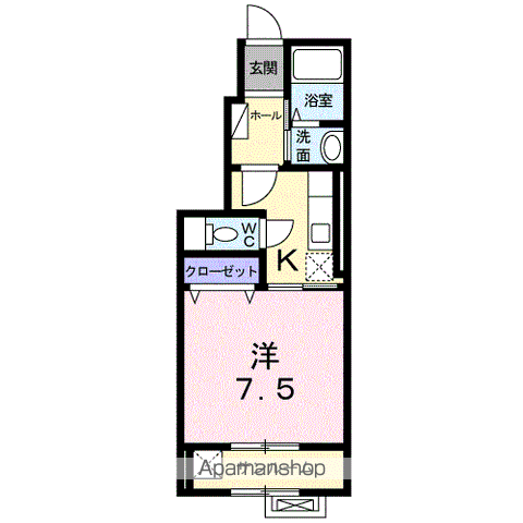 プラシードⅢ(1K/1階)の間取り写真