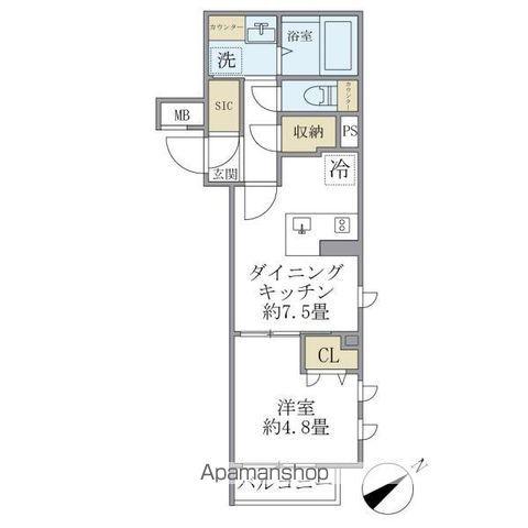 コンポジット早稲田鶴巻町(1DK/4階)の間取り写真