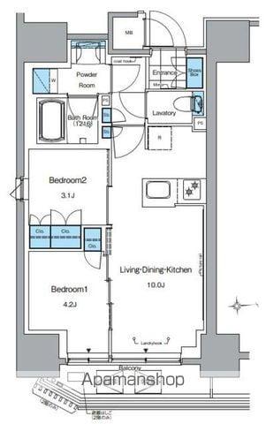 ルフォンプログレ田原町(2LDK/13階)の間取り写真