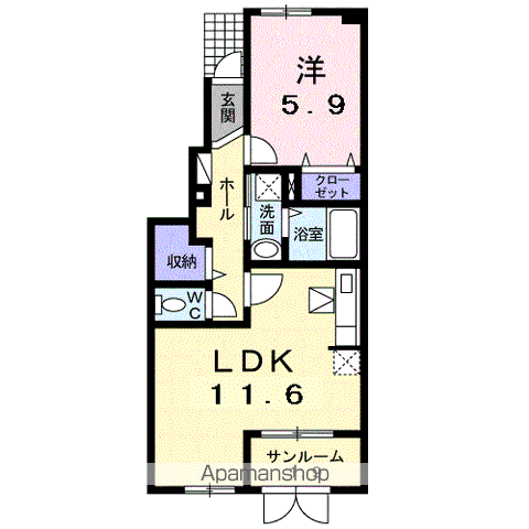 サンライズ・フィールドⅢ(1LDK/1階)の間取り写真