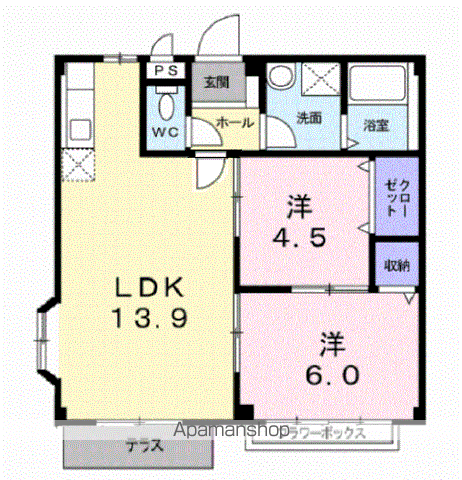 エルディムKAWANA(2LDK/1階)の間取り写真