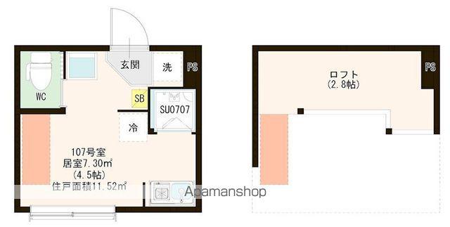 ハーモニーテラス江原町Ⅲ(ワンルーム/1階)の間取り写真