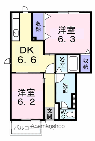 プロムナード(2DK/1階)の間取り写真