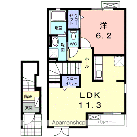 エレガント中山(1LDK/2階)の間取り写真