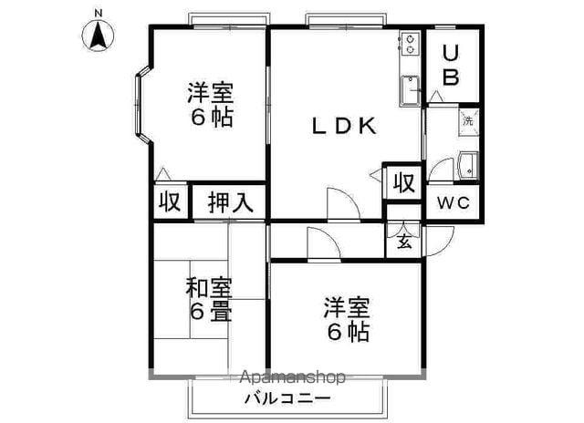 サンガーデン広町A棟(3LDK/2階)の間取り写真