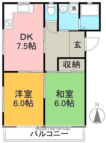 オルテンハウスⅢ(2DK/2階)の間取り写真