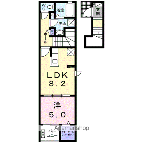 アンド ザ ブルー Ⅱ(1LDK/2階)の間取り写真