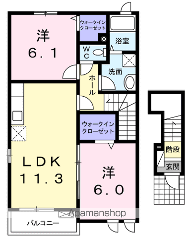 アルボーレ・彩A(2LDK/2階)の間取り写真