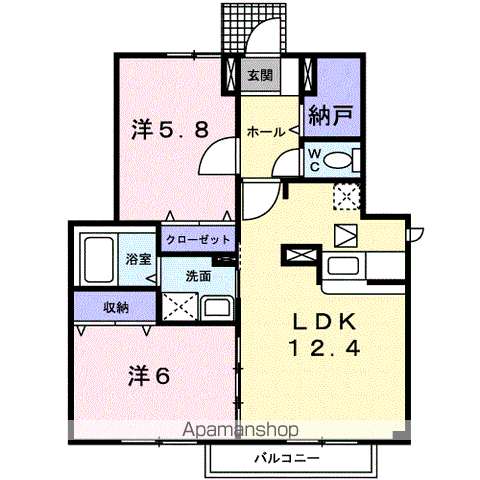 シェソワ小倉寺Ⅲ(2LDK/1階)の間取り写真