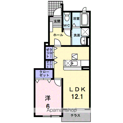 ラシーヌ大刀洗弐番館(1LDK/1階)の間取り写真
