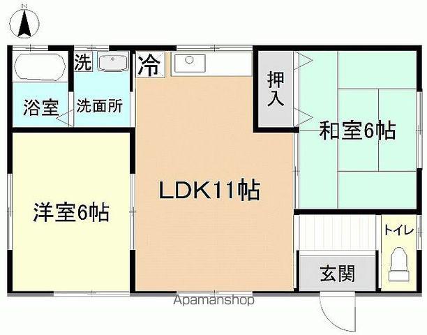 常磐線 植田駅(福島) バス乗車時間：14分 馬場江栗バス停で下車 徒歩2分 1階建 築14年(2LDK)の間取り写真