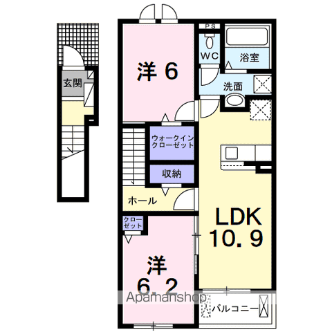 アヴニール ラディユ Ⅰ(2LDK/2階)の間取り写真