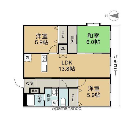 エントラーダ虹ケ丘(3LDK/8階)の間取り写真