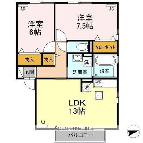 リビングタウン鳴門C棟(2LDK/1階)の間取り写真