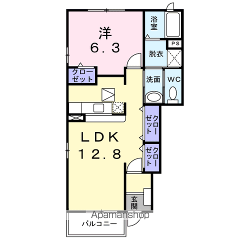 ポム・ド・テールF&KB(1LDK/1階)の間取り写真