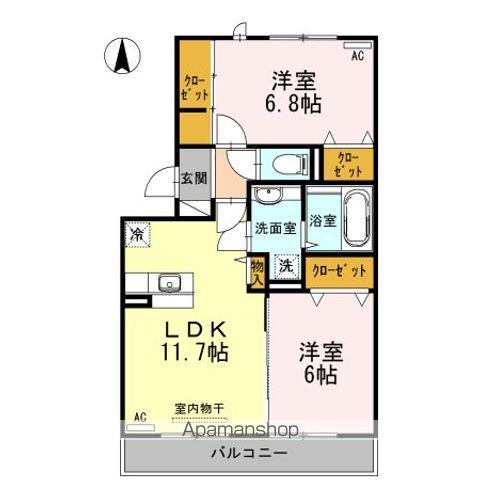 プランドール.Ⅰ Ⅲ(2LDK/2階)の間取り写真