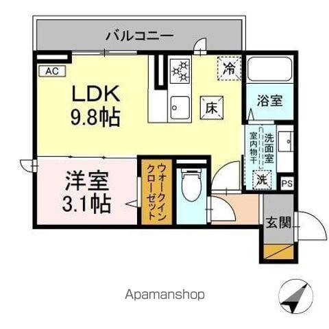 D-ROOM都賀2丁目I棟(1LDK/1階)の間取り写真