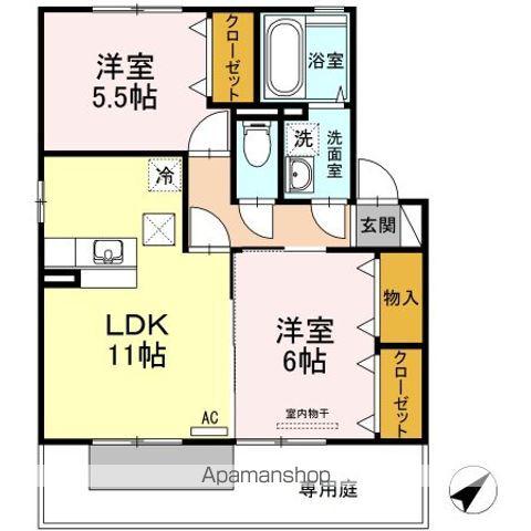 ベル・ドゥ・ジュールC棟(2LDK/1階)の間取り写真