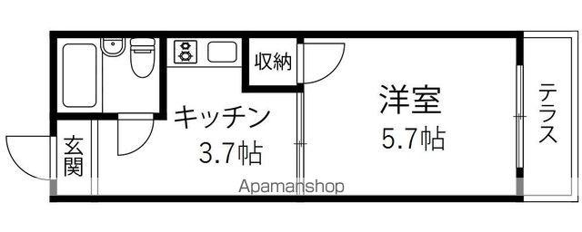 ＩＲいしかわ鉄道 金沢駅 バス乗車時間：33分 野々市中学校前バス停で下車 徒歩2分 5階建 築36年(1K/2階)の間取り写真