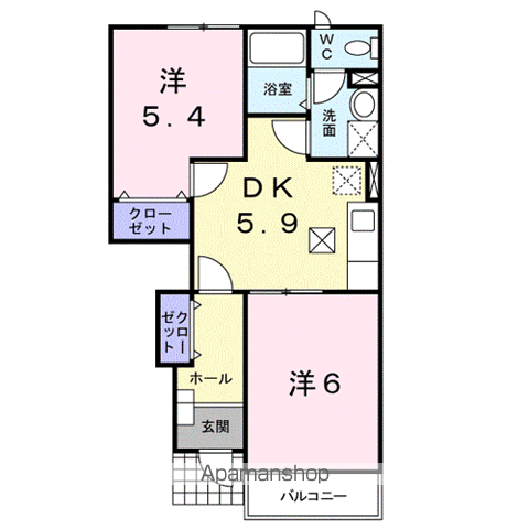 パレミニョンⅠ(2DK/1階)の間取り写真