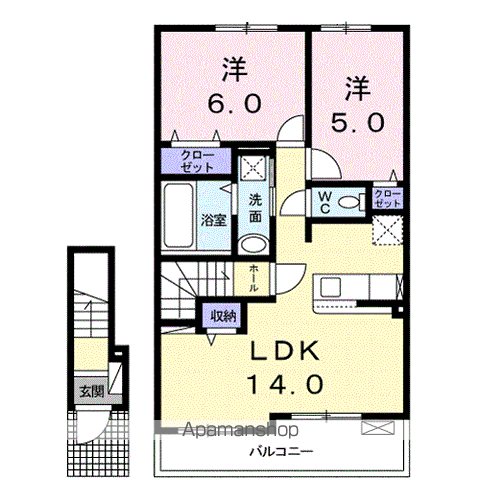 コーポ 秋桜(2LDK/2階)の間取り写真