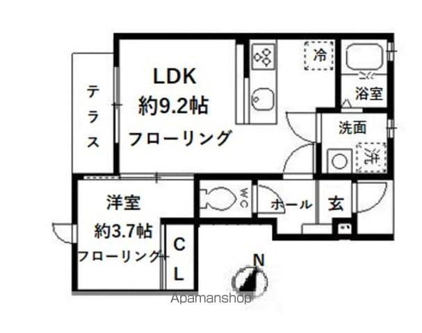 BONHEUR(1LDK/1階)の間取り写真