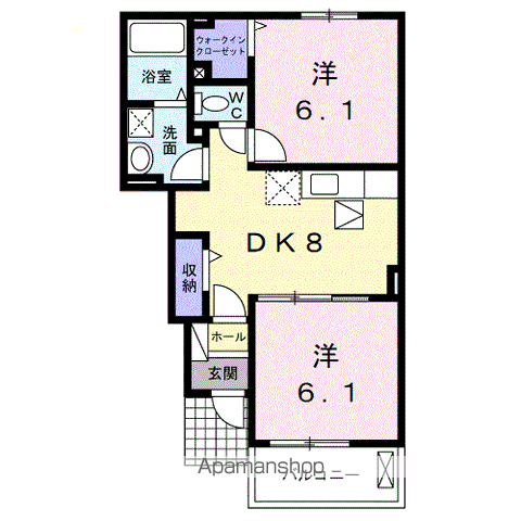 カーサ・ラーナⅠ(2DK/1階)の間取り写真