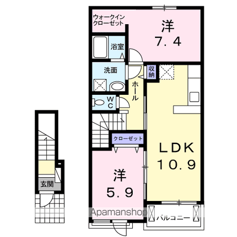 グラント ジェルメ弐番館(2LDK/2階)の間取り写真