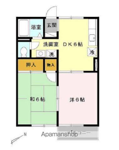 常磐線 牛久駅 バス乗車時間：7分 一本松バス停で下車 徒歩3分 2階建 築32年(2DK/1階)の間取り写真