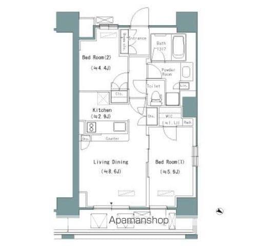 パークアクシス うつぼ公園(2LDK/7階)の間取り写真