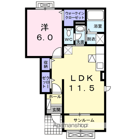 カーサ花沢 Ⅰ(1LDK/1階)の間取り写真