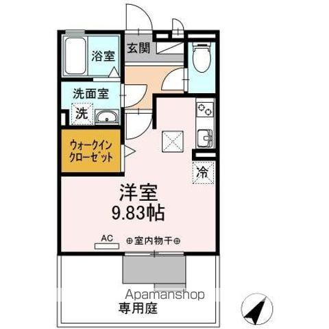 ピアチェーレK B棟(ワンルーム/1階)の間取り写真