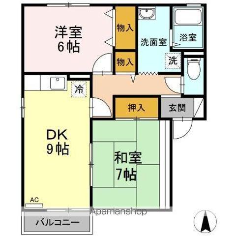 サンライズ夜市A棟/B棟 B棟(2DK/1階)の間取り写真