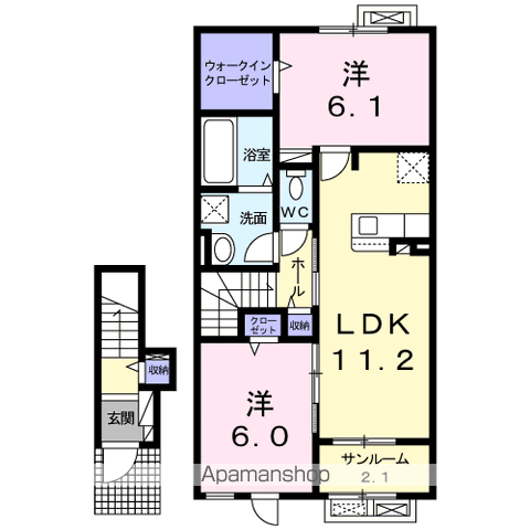 セリシール・ヴィラージュ B(2LDK/2階)の間取り写真