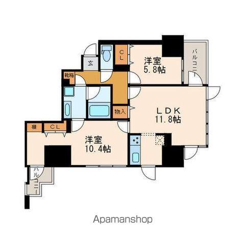 プレミアムコート葵(2LDK/12階)の間取り写真