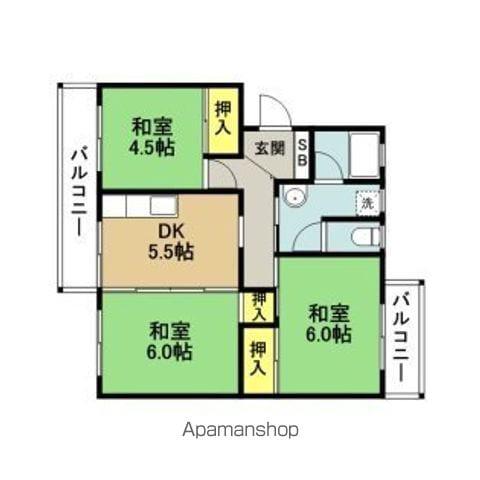 京町第二団地1棟(3DK/5階)の間取り写真